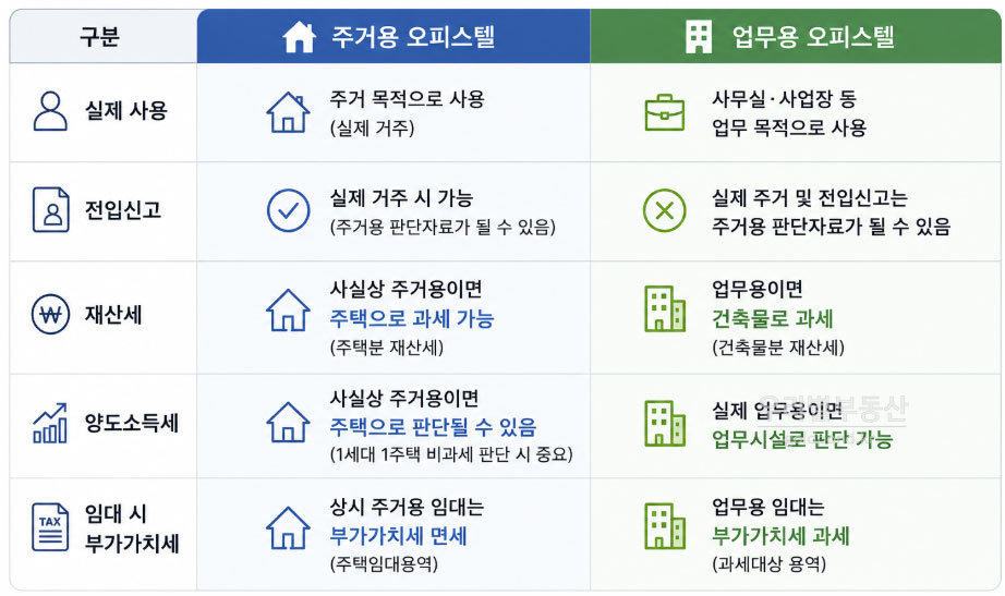 주거용업무용오피스텔비교표